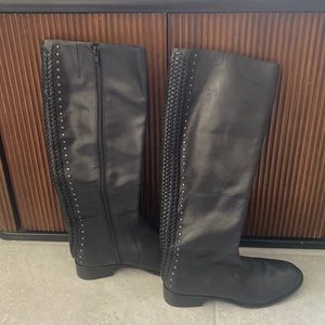 ANTONIO MELANI BLACK LEATHER KNEE BOOTS SIZE 6.5 MSRP $179.00